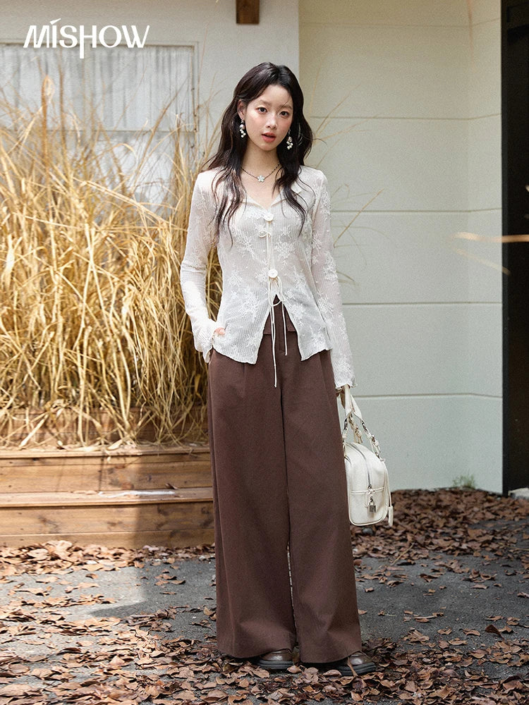 MISHOW White Lace Shirt Flared Sleeves V-Neck MXE49X2511