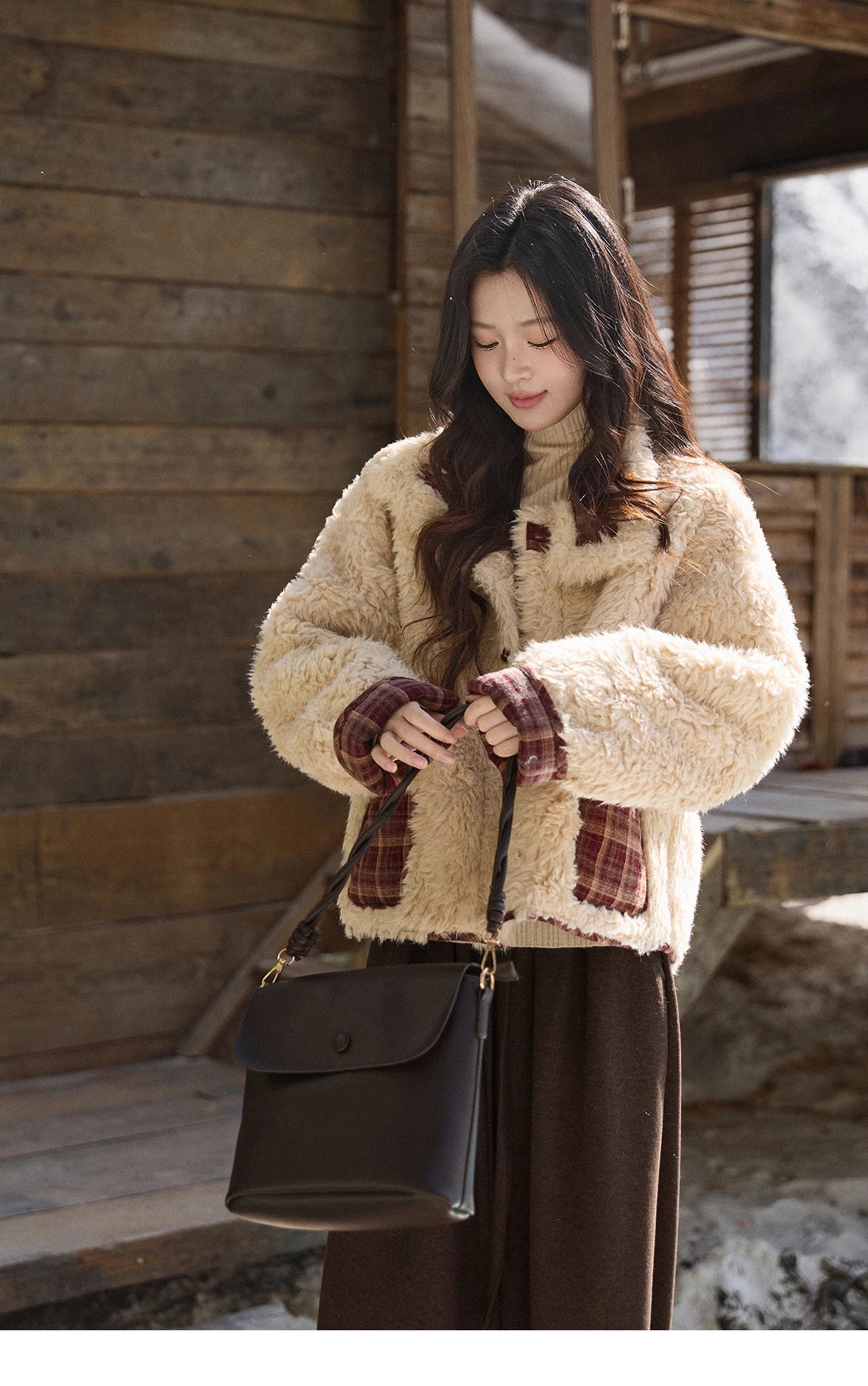 Mishow Reversible Red Plaid Lamb Wool Coat MXE93W1009