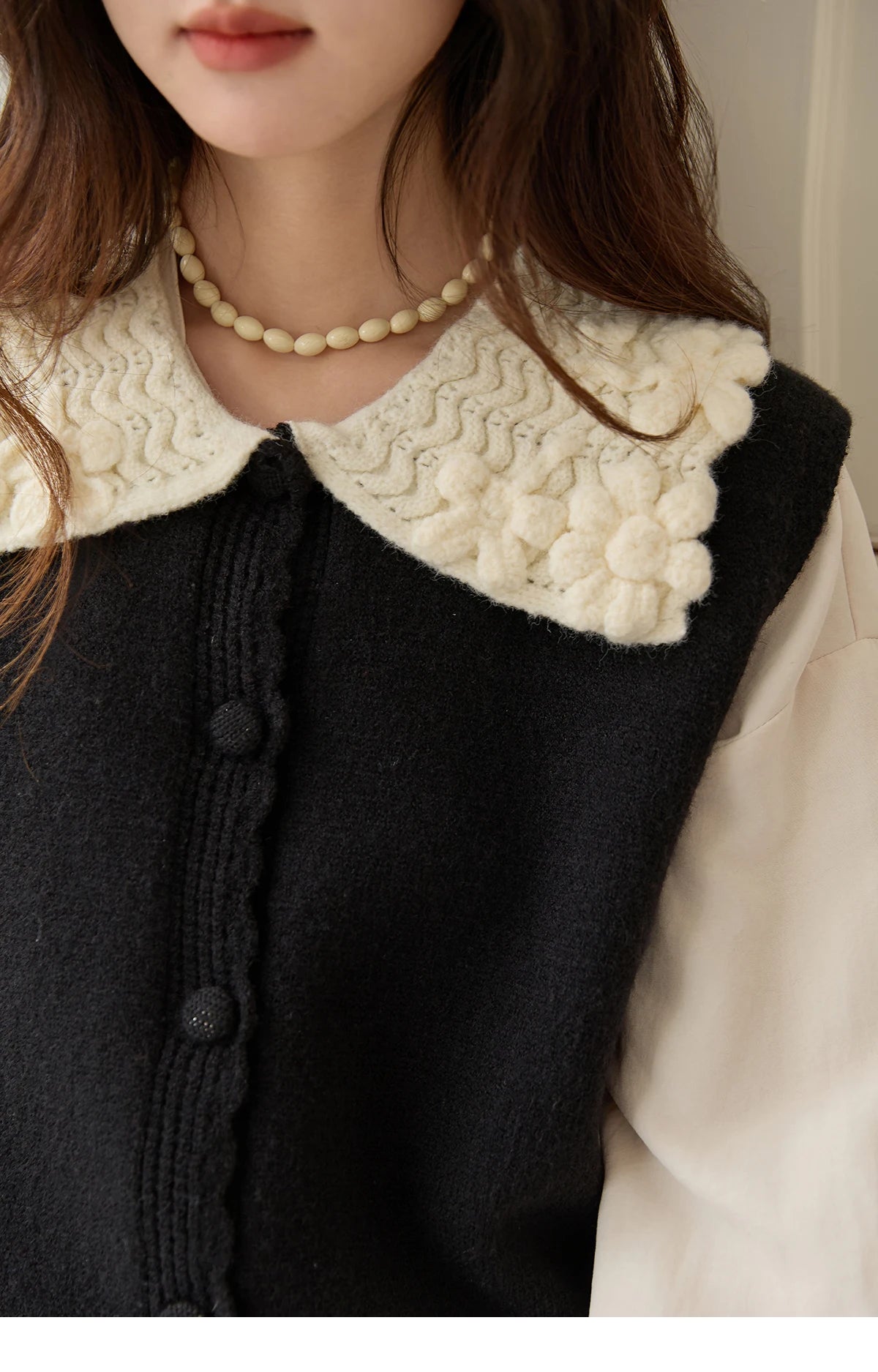 Mishow Black Peter Pan Collar Knitted Vest MXE45Z2484