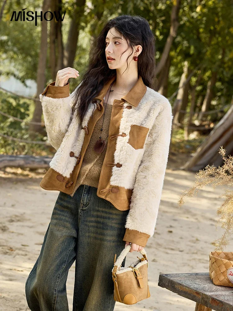 Mishow Lamb Wool Ox Horn Button Short Jacket MXD36W0504