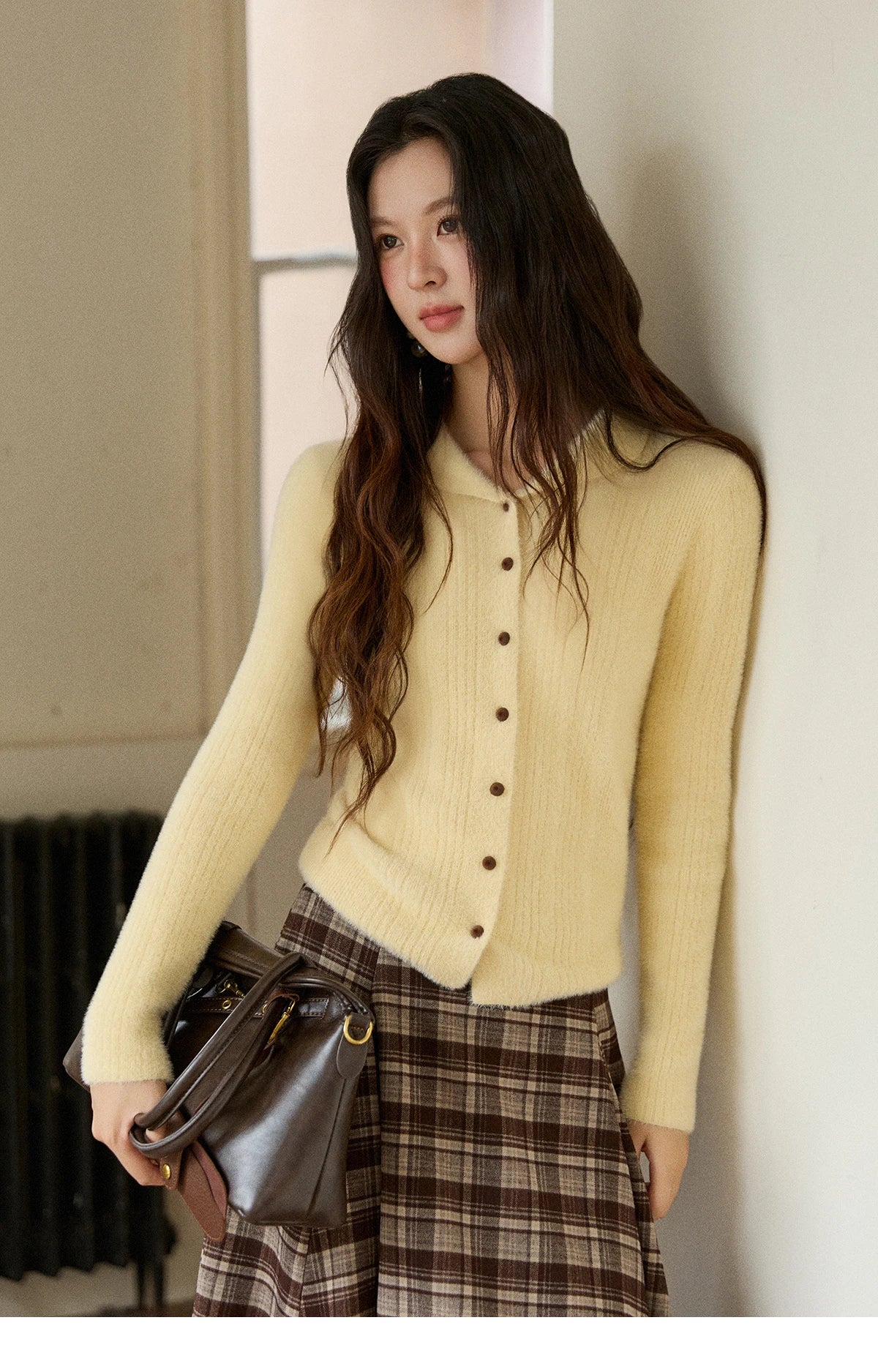 Mishow Yellow Imitation Mink Fur Turn-Down Cardigan MXE89Z2671