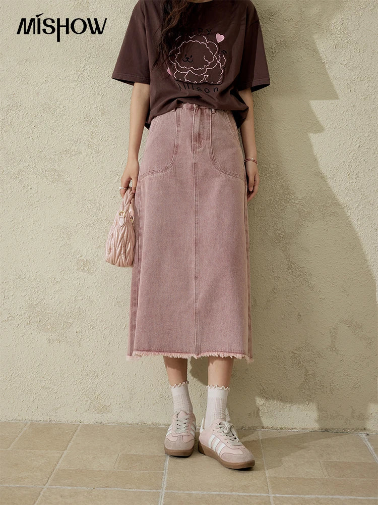 MISHOW High Waist Slim Denim Skirt Straight Pockets MXD44B0506