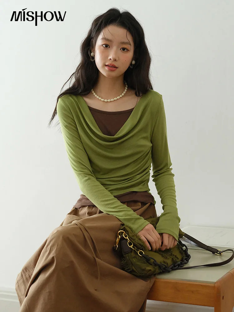 Mishow Multi Colored Fake Two-Piece Swinging Collar Sweater MXE42Z1341