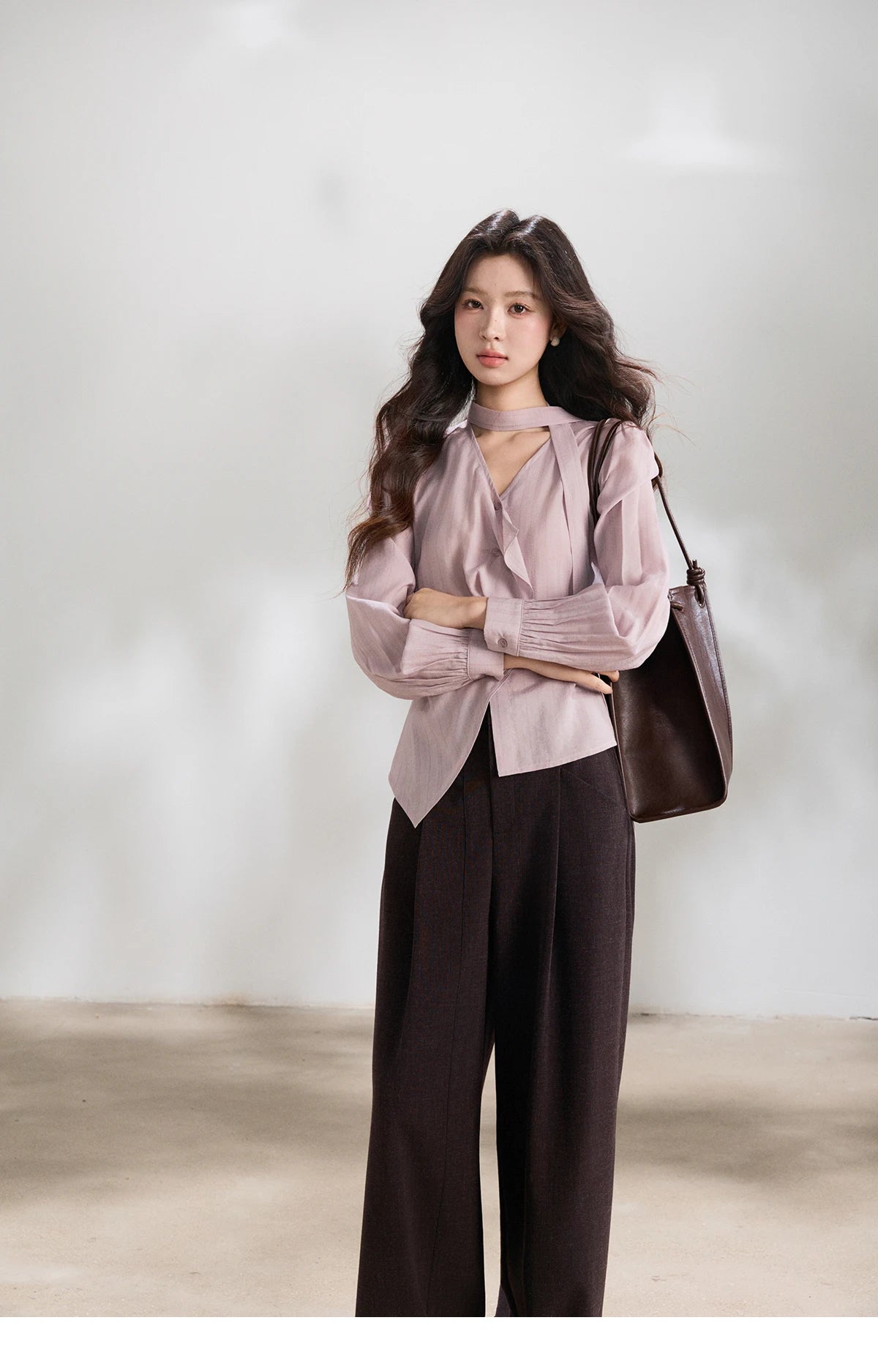 MISHOW Dark Purple Wide Leg Pants High Waist Pleated MXF13K1204