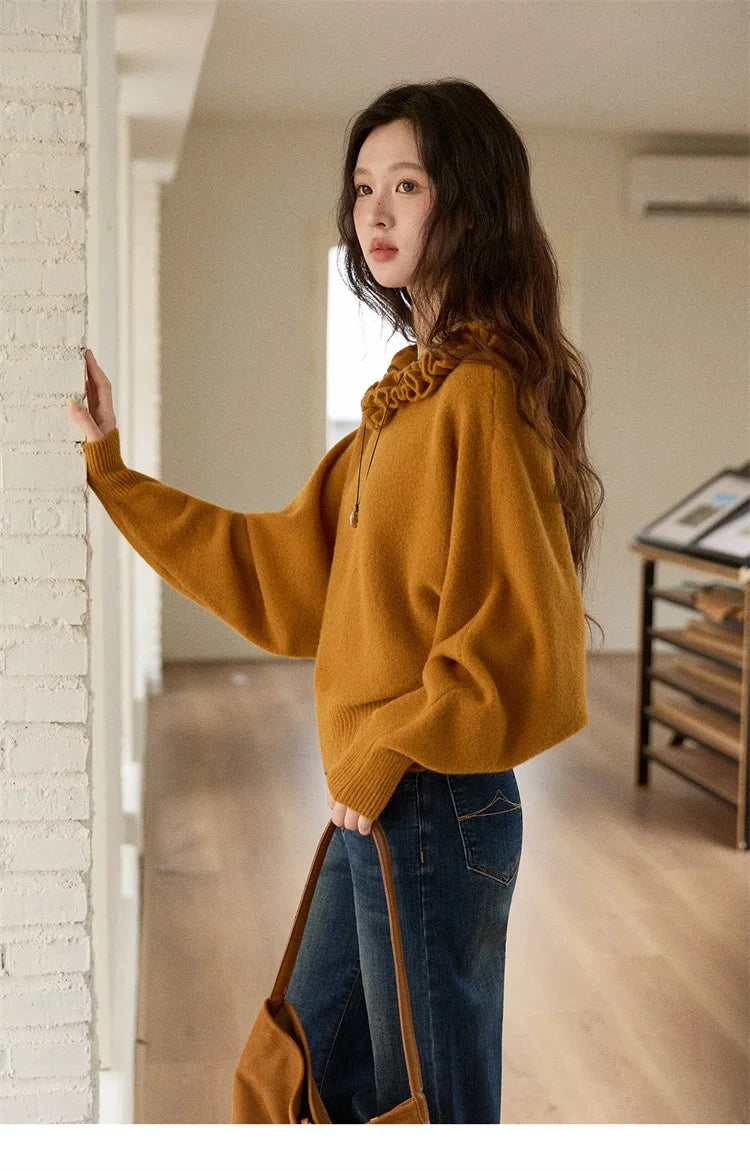 Mishow Orange Lotus Edge Lantern Sleeve Pullover MXE86Z2726