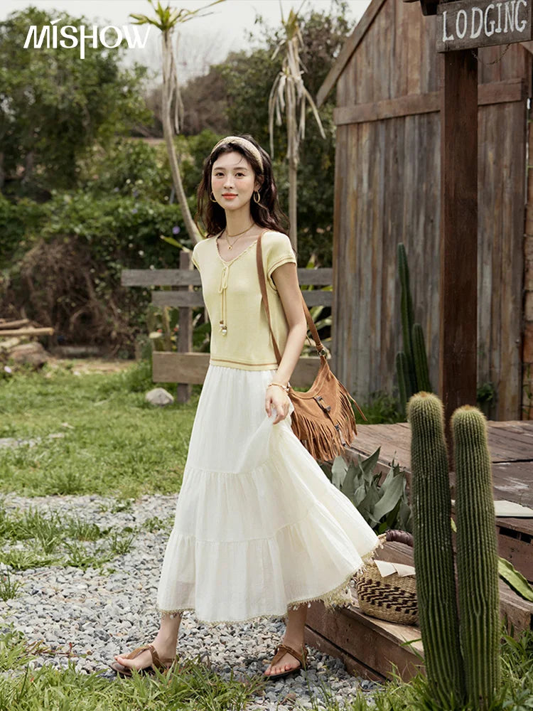 MISHOW Elastic Waist Shell Webbing A-Line Skirt Slimming MXE33B0708