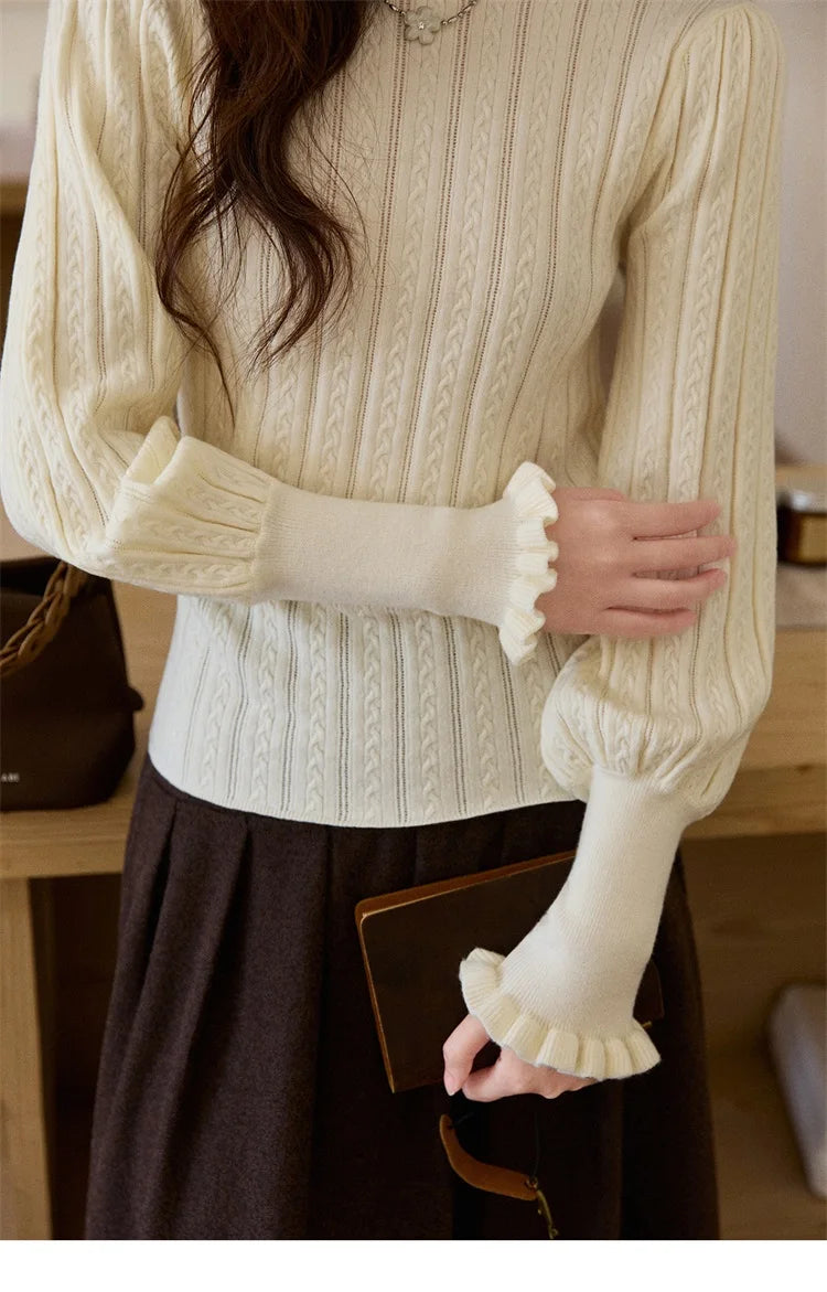 Mishow Half Turtleneck Ruffle Lantern Sleeve Top MXE93Z2810