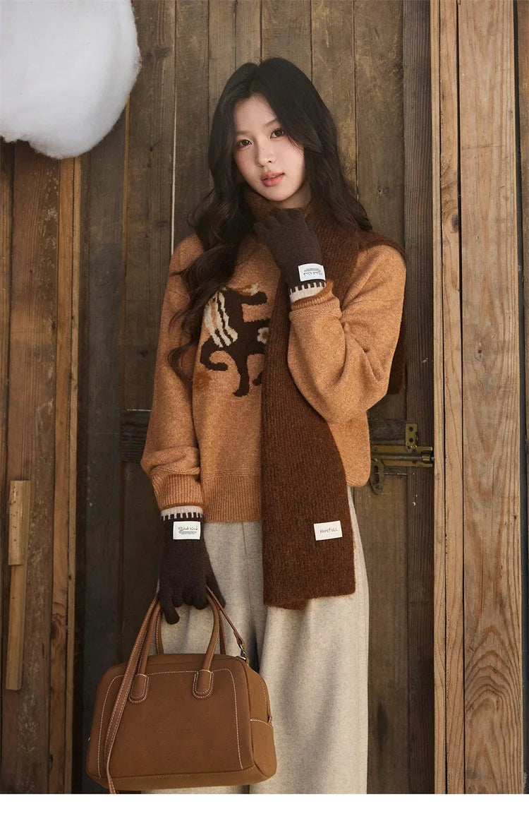 Mishow Horse Pattern Faux Mink Fur Cuff Sweater MXE94Z2863