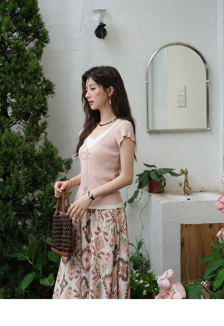 MISHOW Geometric Print Half Skirt Prairie Chic Pocket Vacation A-Line MXE37B0760