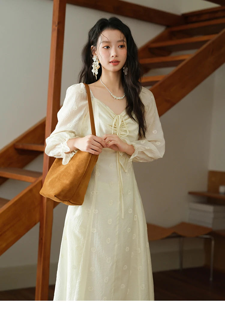 Mishow Cashew Flower Embroidered V-Neck Drawstring Dress MXE41L2387