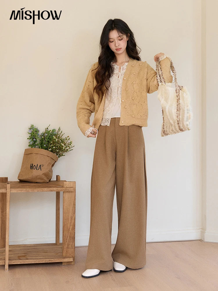 Mishow Hollow-out V-Neck Bobble Knit Cardigan MXF108Z1020