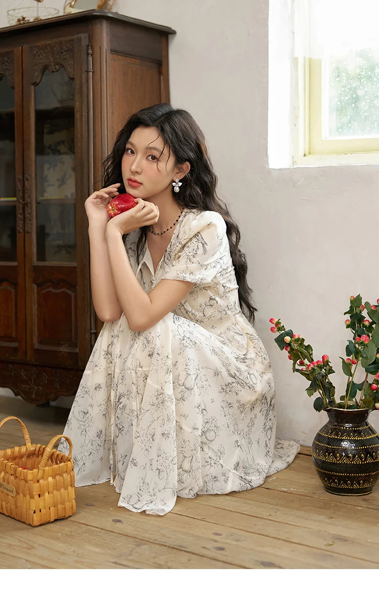 MISHOW Floral Print Lace-Up Chiffon Dress MXD27L1841