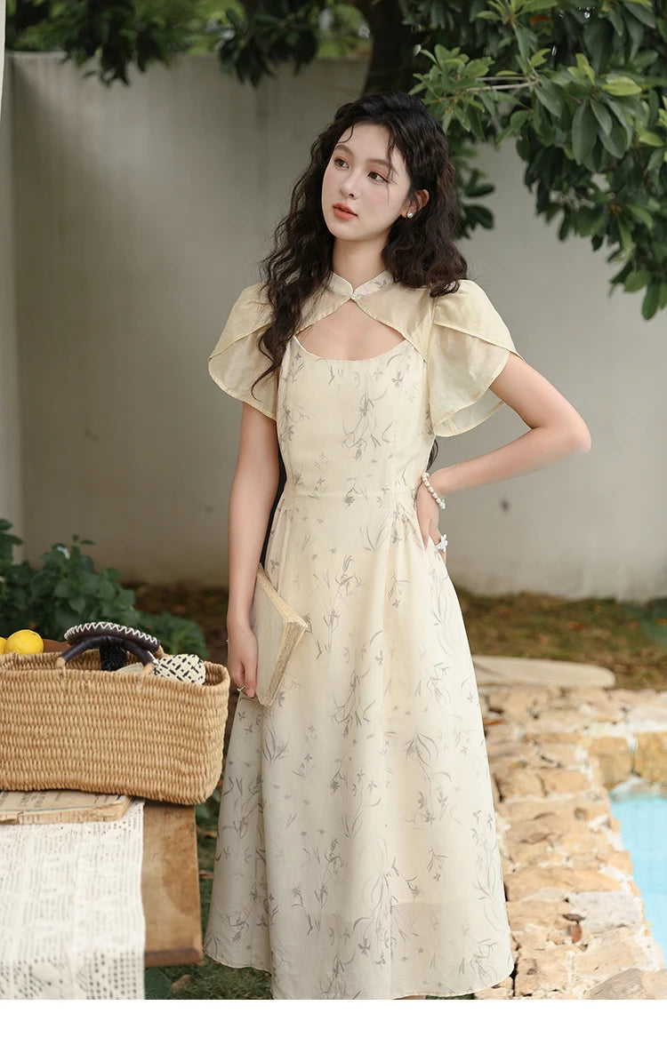 Mishow Cheongsam Floral Hollow Out Chiffon Dress MXD23L1799
