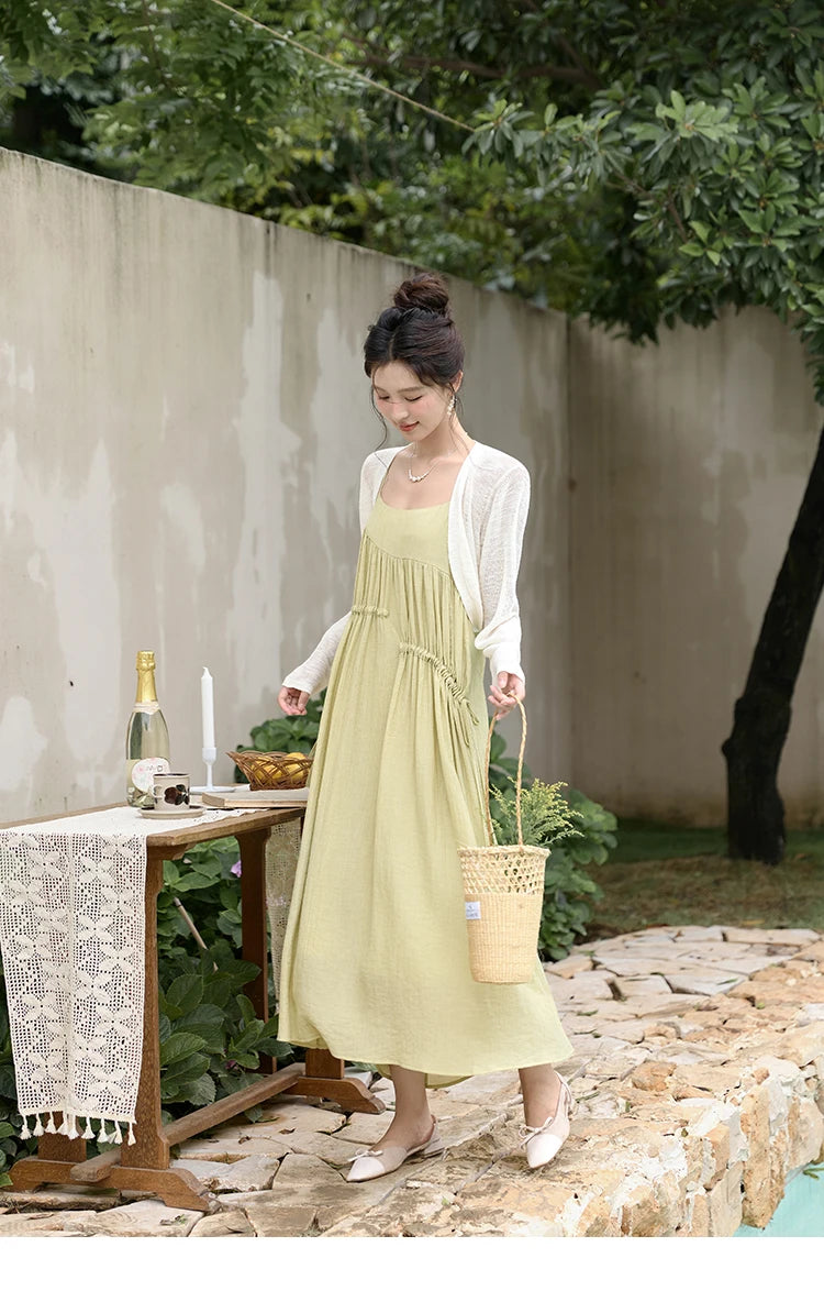 Mishow Irregular Pleated Olive Green Drawstring Dress MXD31L1928
