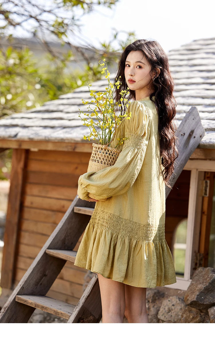 Mishow Folded Lace-Up V-Neck Doll Dress MXE11L2113