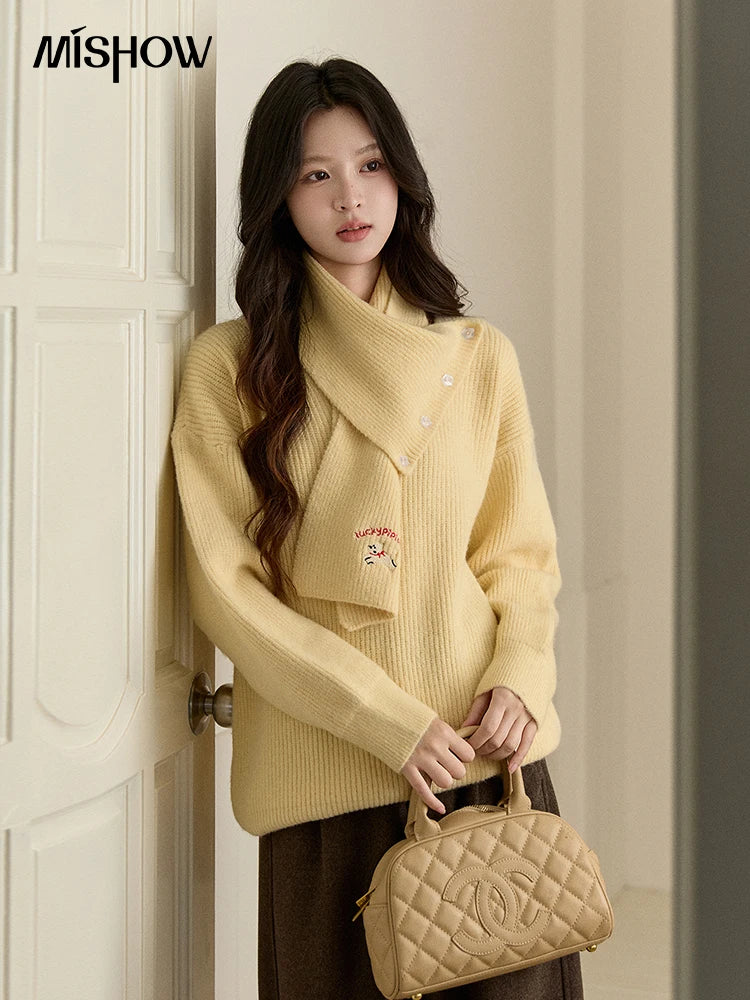 Mishow Yellow Sweater with Detachable Scarf MXE93Z2953