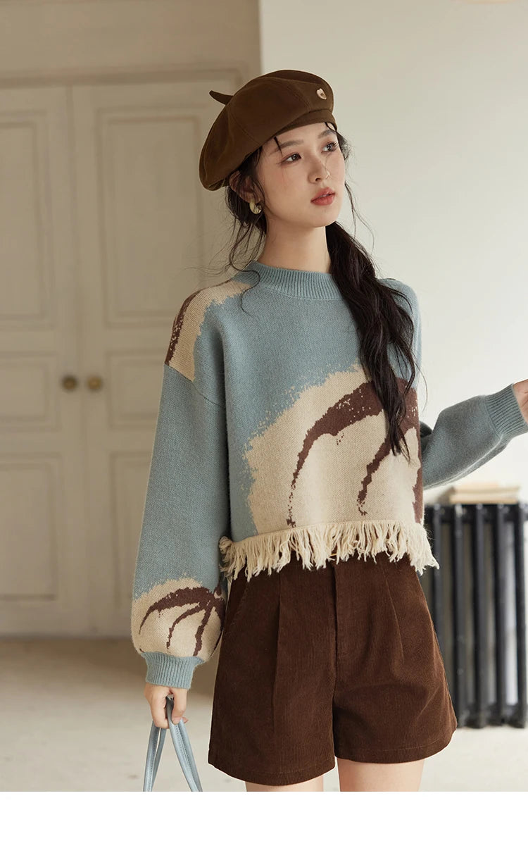 Mishow Tassel Half High Neck Lantern Sleeve Pullover MXD43Z0680