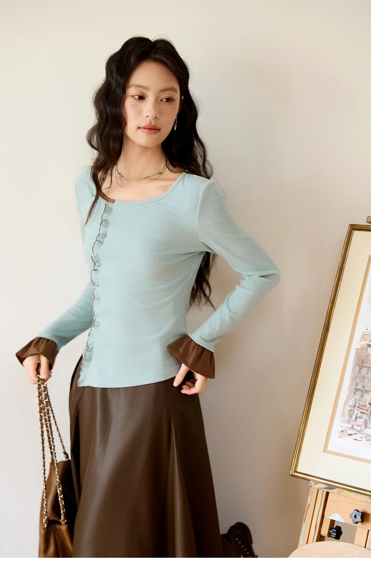 MISHOW PU Leather A-Line Skirt High Waist Retro Coffee MXE45B2412