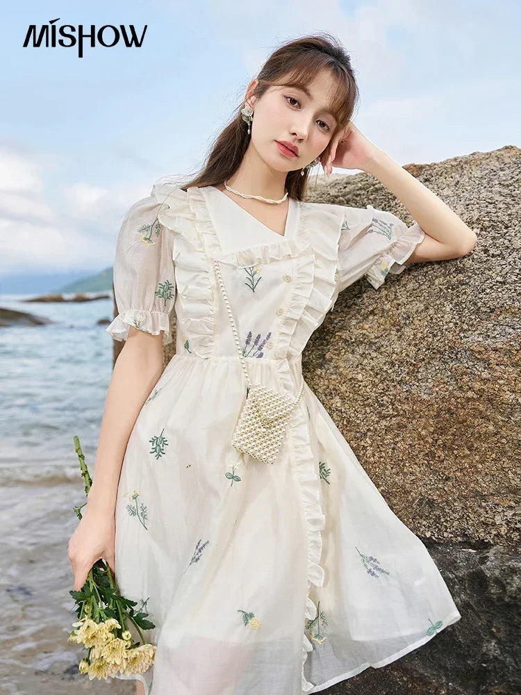 Mishow Fairycore Floral Flare Sleeve Ruffled Dress MXC38L1518