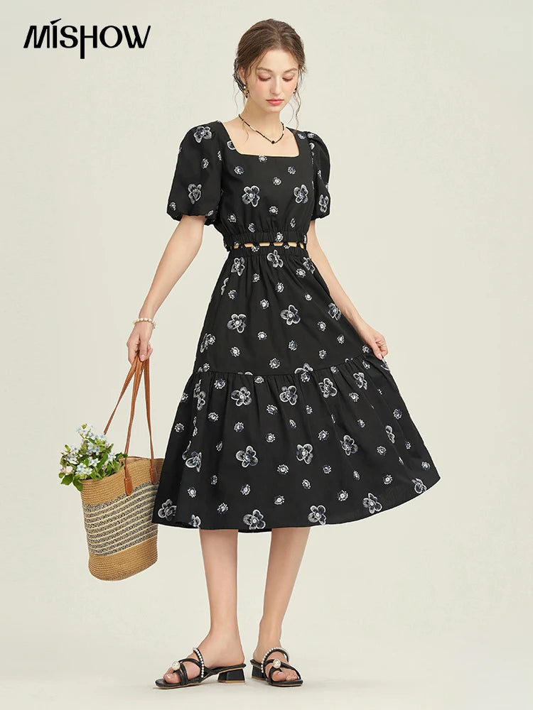 Mishow High Waist Floral Print A-Line Skirt MPD21B0398