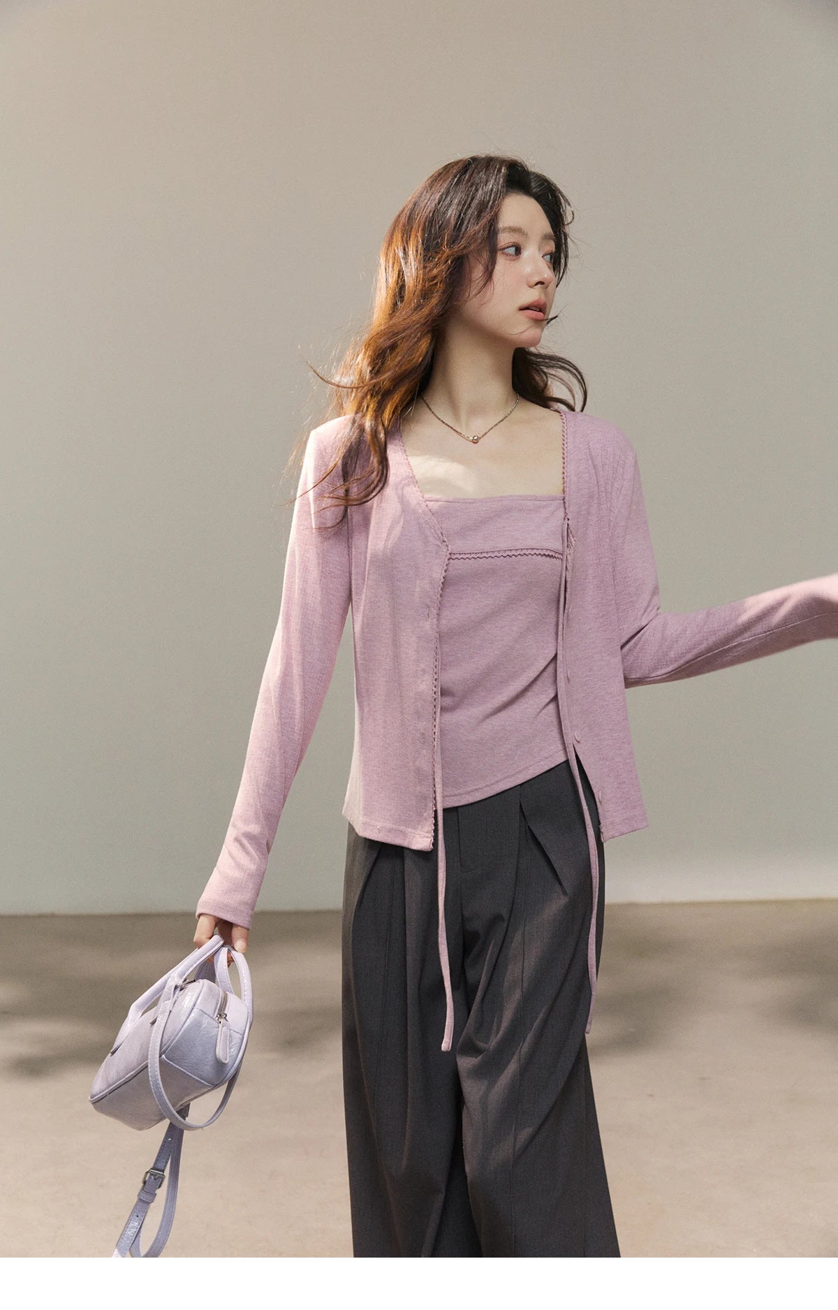 Mishow Purple Lace-Up Cardigan & Camisole Set MXF13Z2998