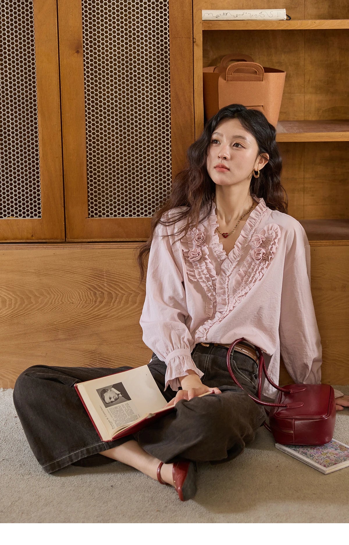 MISHOW Hand Sewn Rose Blouse Lantern Sleeves MXE44X2470