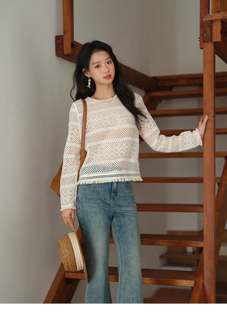 MISHOW Bohemian Lace Hollow Top Hem Tassel Knit MXE41X2466