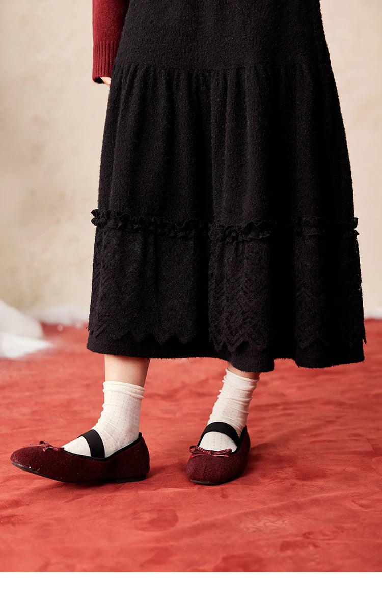MISHOW Splicing Knitted Skirt Lace Loose Pleated Long MXD59B0632