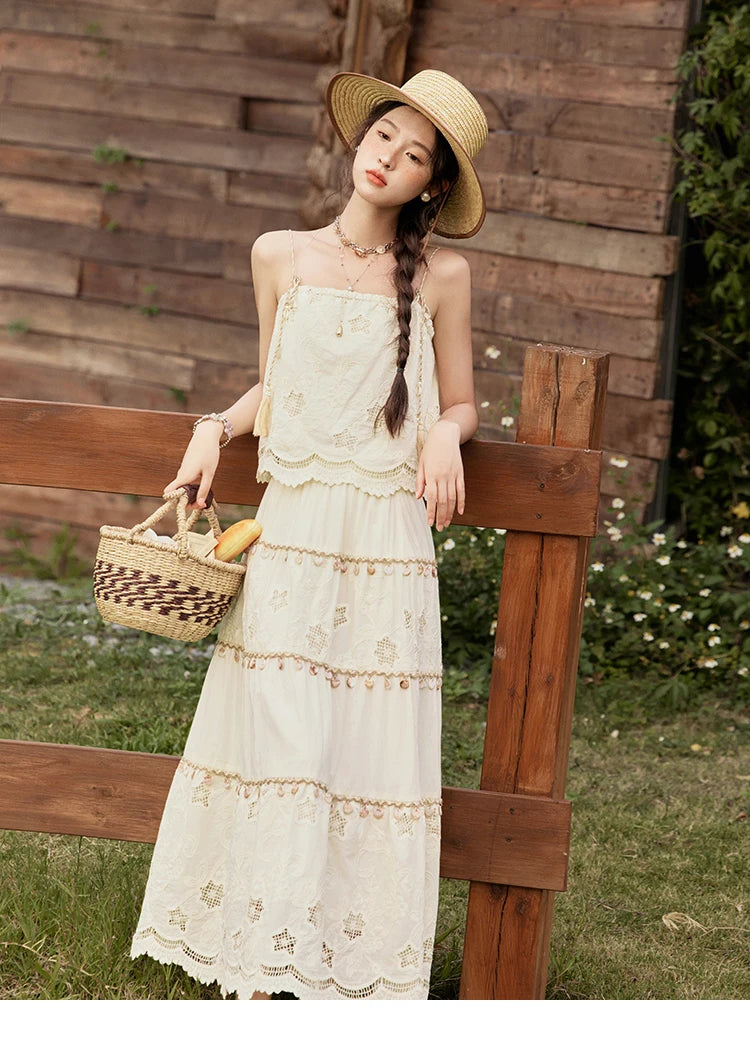 Mishow Bohemian Sleeveless Embroidery Top & Long Skirt Set MXE34T0568