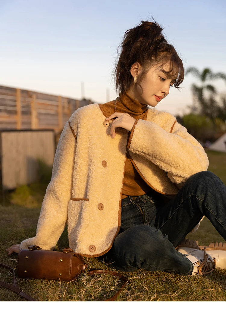 MISHOW Lamb Wool Coat Double Breasted French Lambswool MXB45W0850