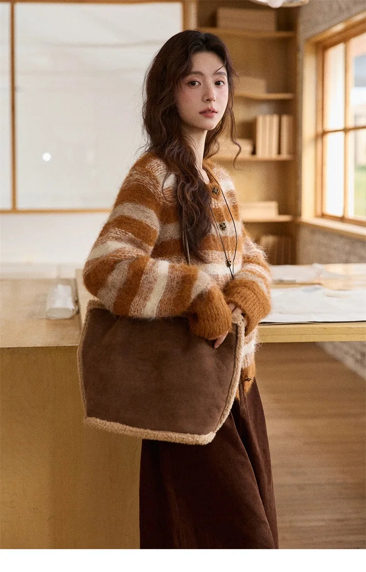 Mishow Retro Striped Round Neck Wool Cardigan MXE87Z2723