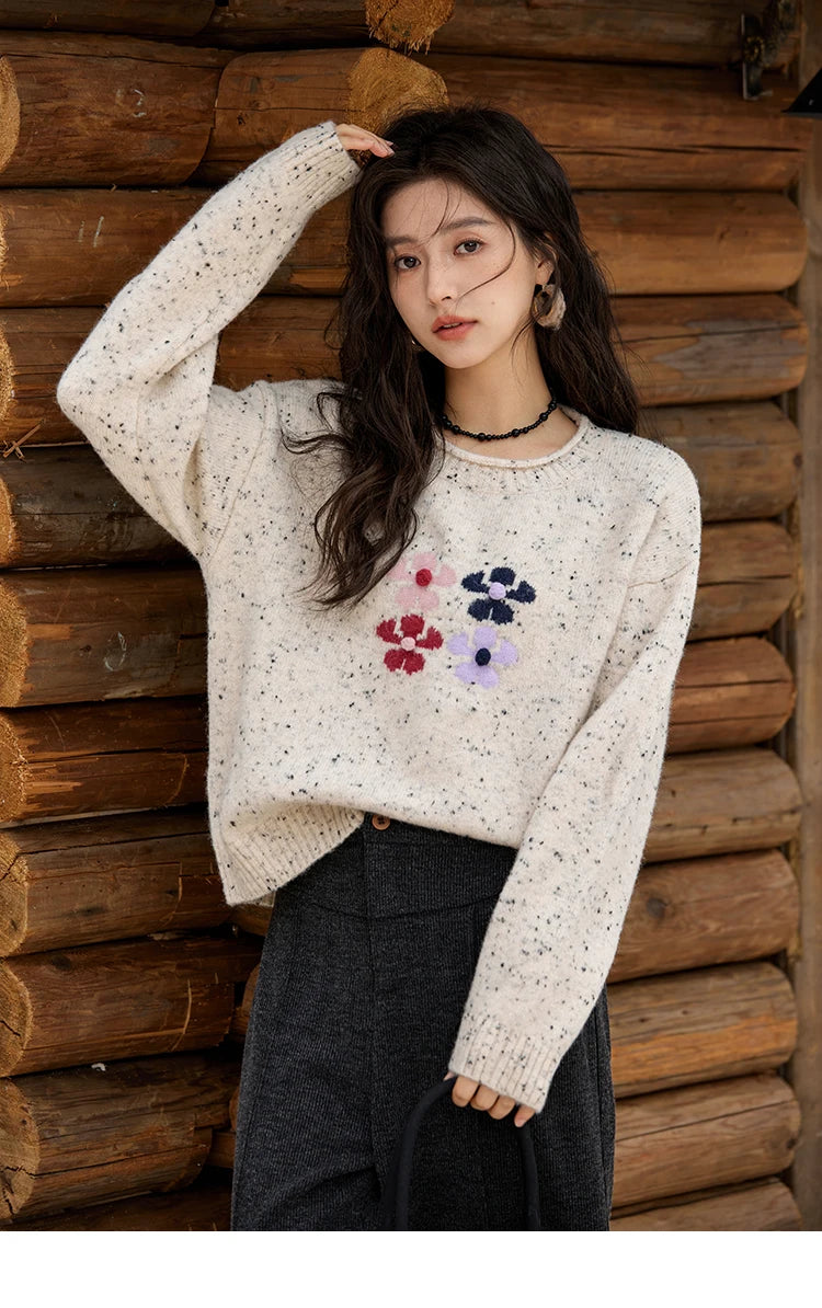 Mishow Wool Blend Flower Color Dots O-Neck Pullover MXD56Z1066