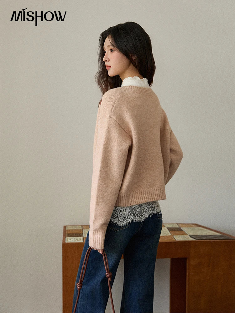 Mishow Floral Embroidery Round Neck Wool Cardigan MXE86Z2724