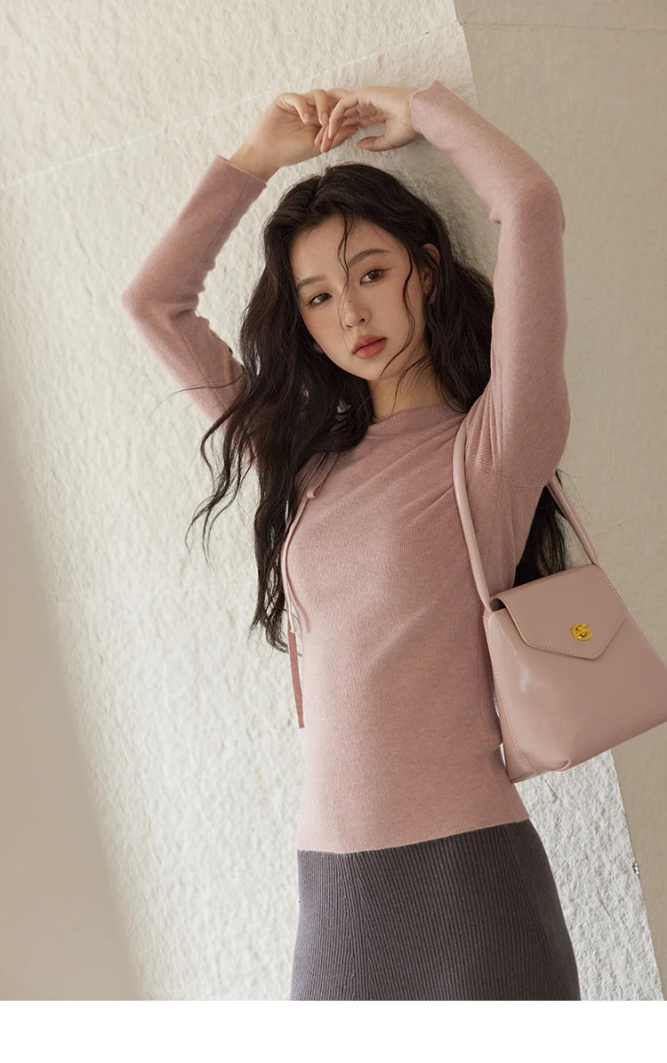 Mishow Hollow Tie Design Bottoming Knit Sweater MXD45Z0766
