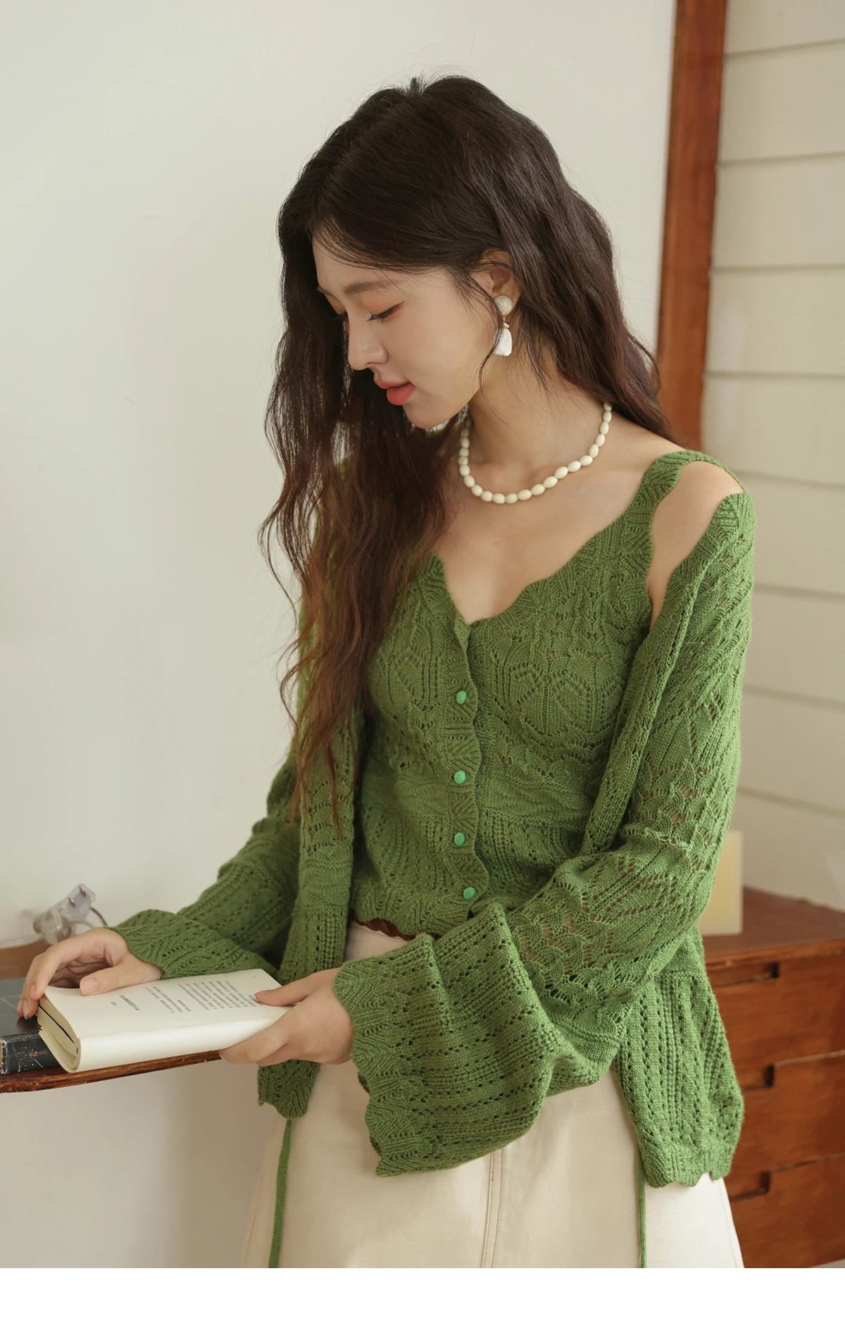 Mishow Flared Sleeve Lace-Up Cardigan & Camisole Set MXE42T0717