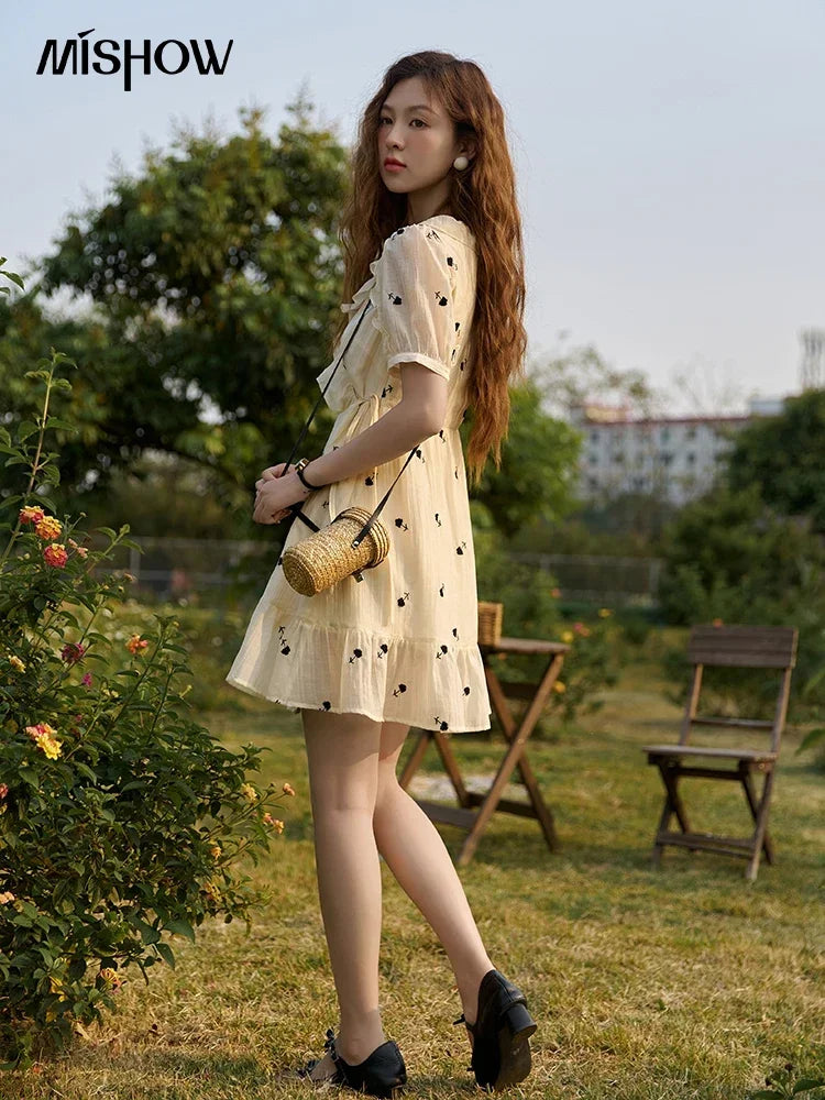 Mishow French Floral High Waist Puff Sleeve Dress MXC21L1282