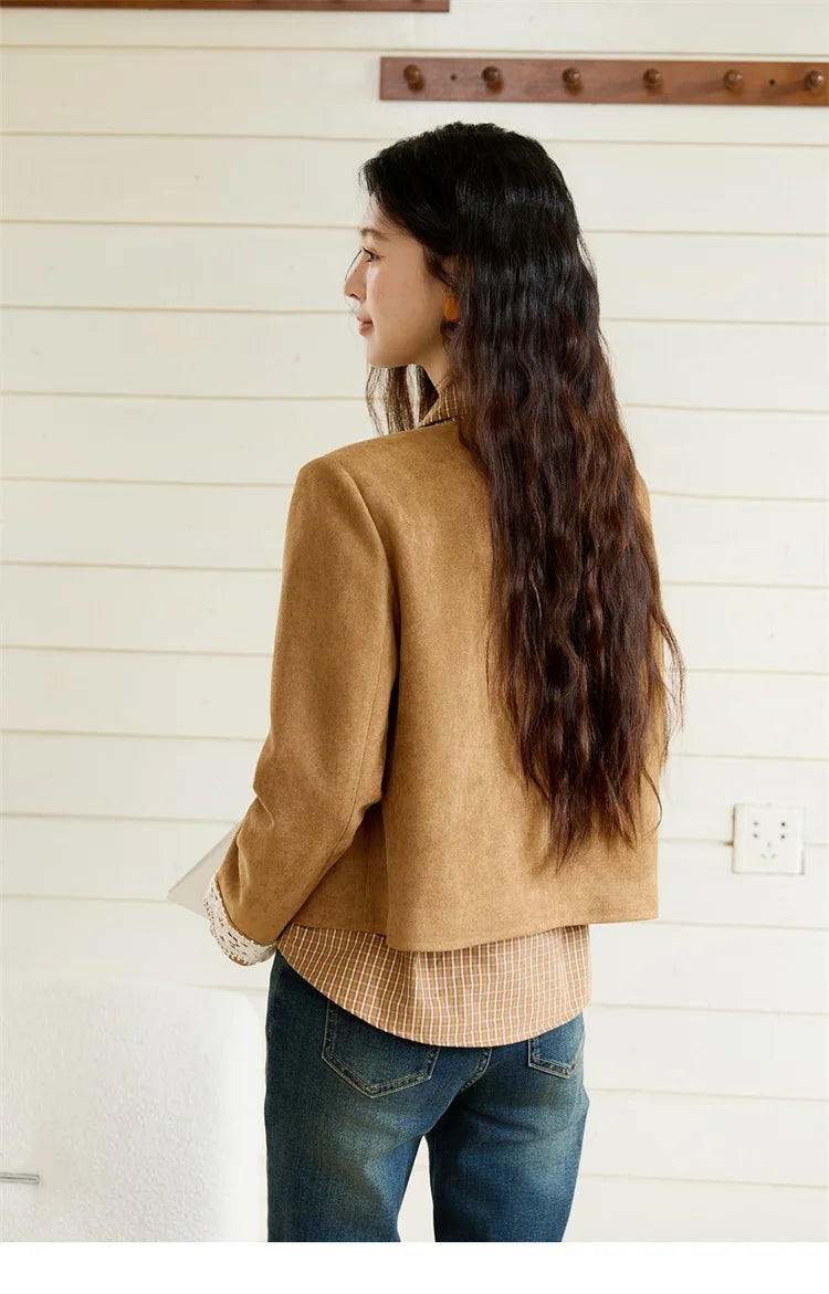 MISHOW Fragrant Suede Jacket Cuffs Hollowed Out Lace Metal Button MXE46W0839