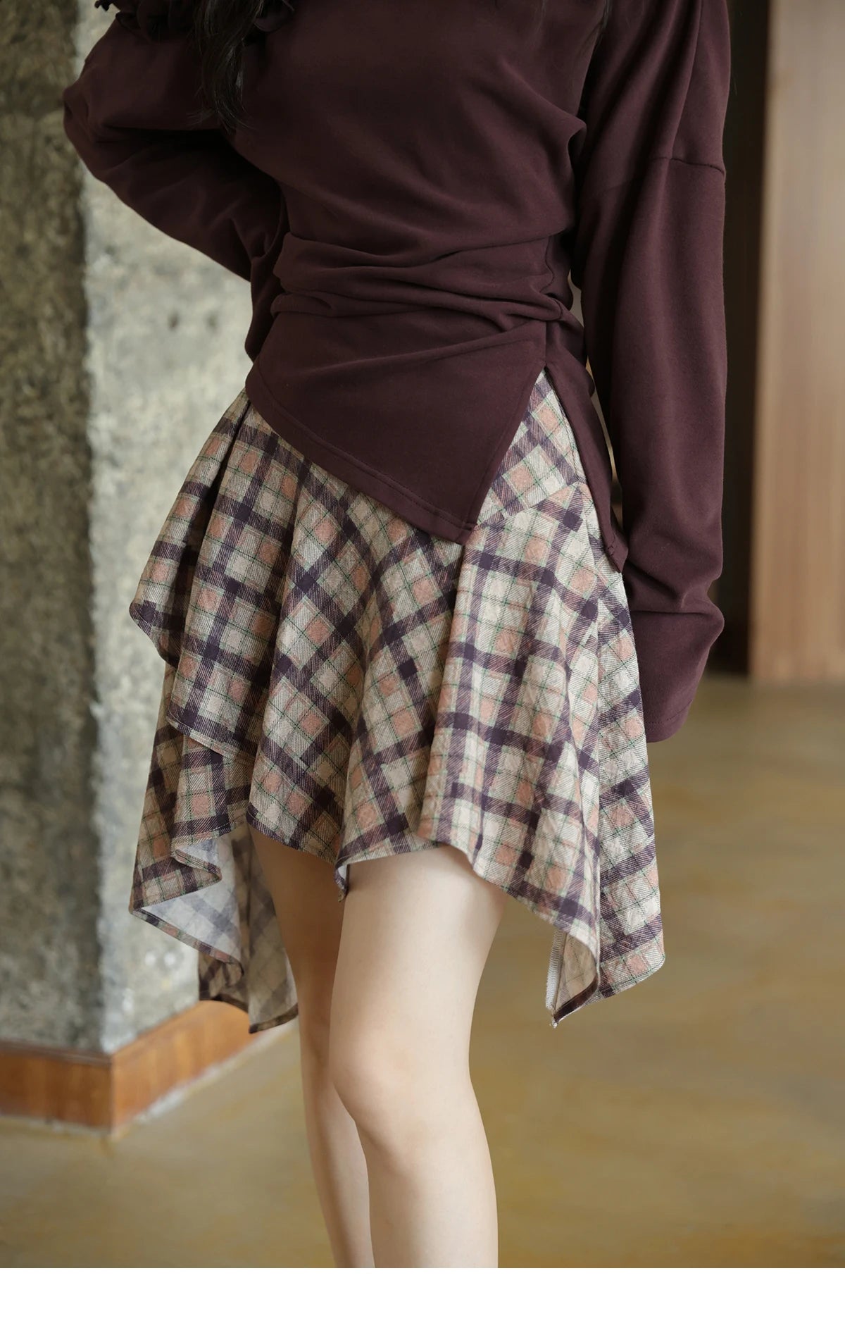 Mishow Purple Plaid Irregular Ruffle Hem Skirt MXE42B2395