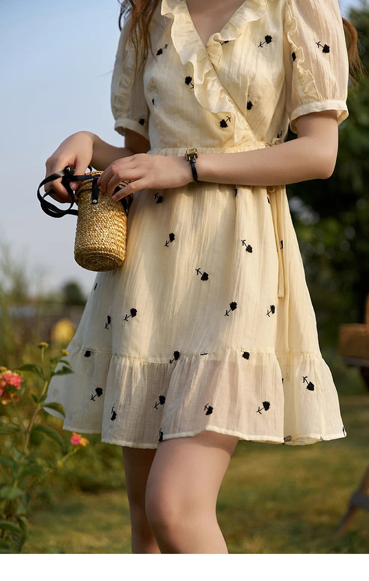 Mishow French Floral High Waist Puff Sleeve Dress MXC21L1282
