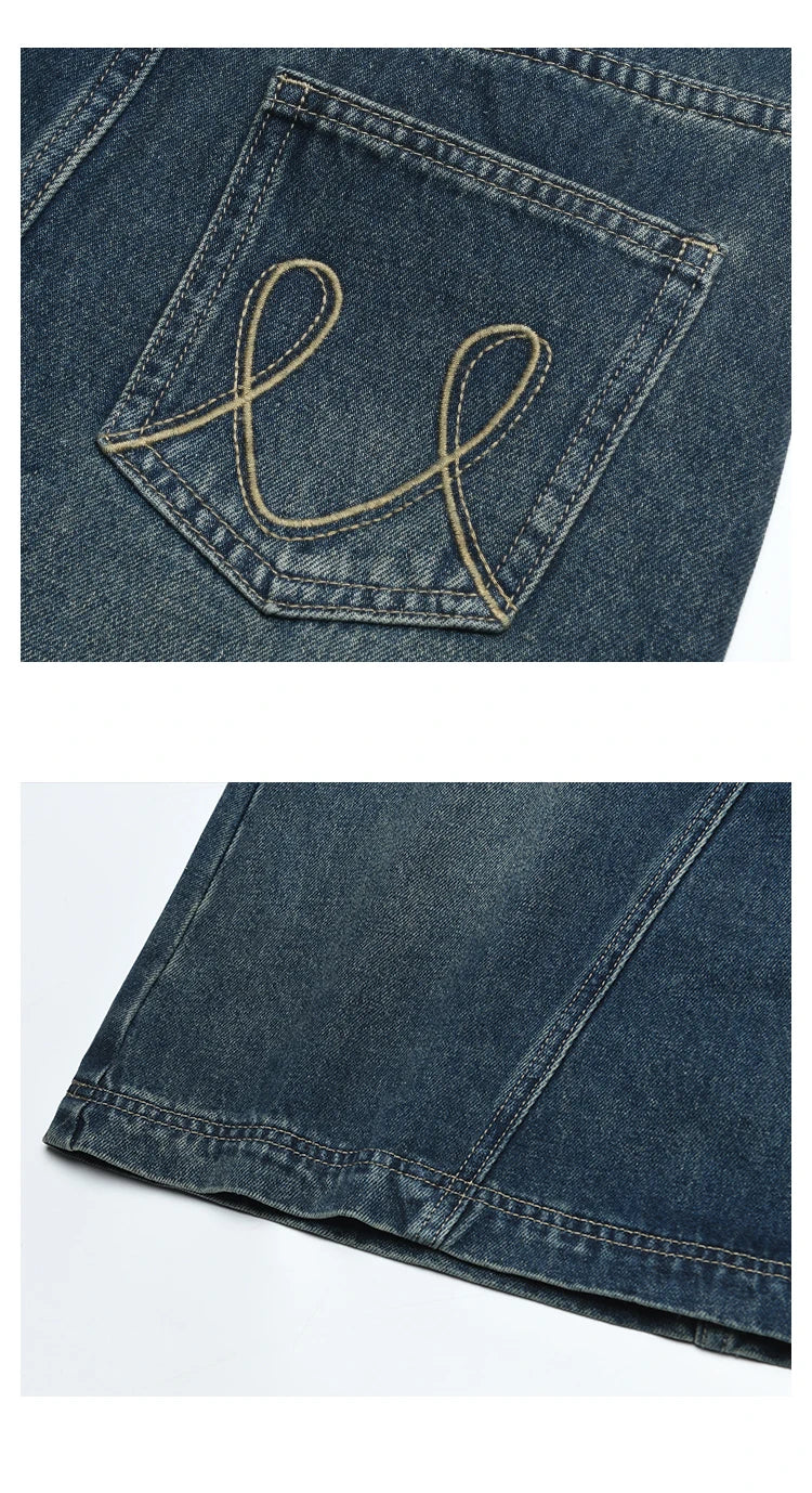 MISHOW Denim Fishtail Skirt Love Embroidered Pockets A-Line MXD28B0414