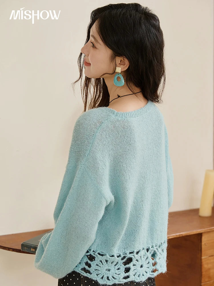 Mishow French Hollow Out Floral O-Neck Sweater MXE44Z2491