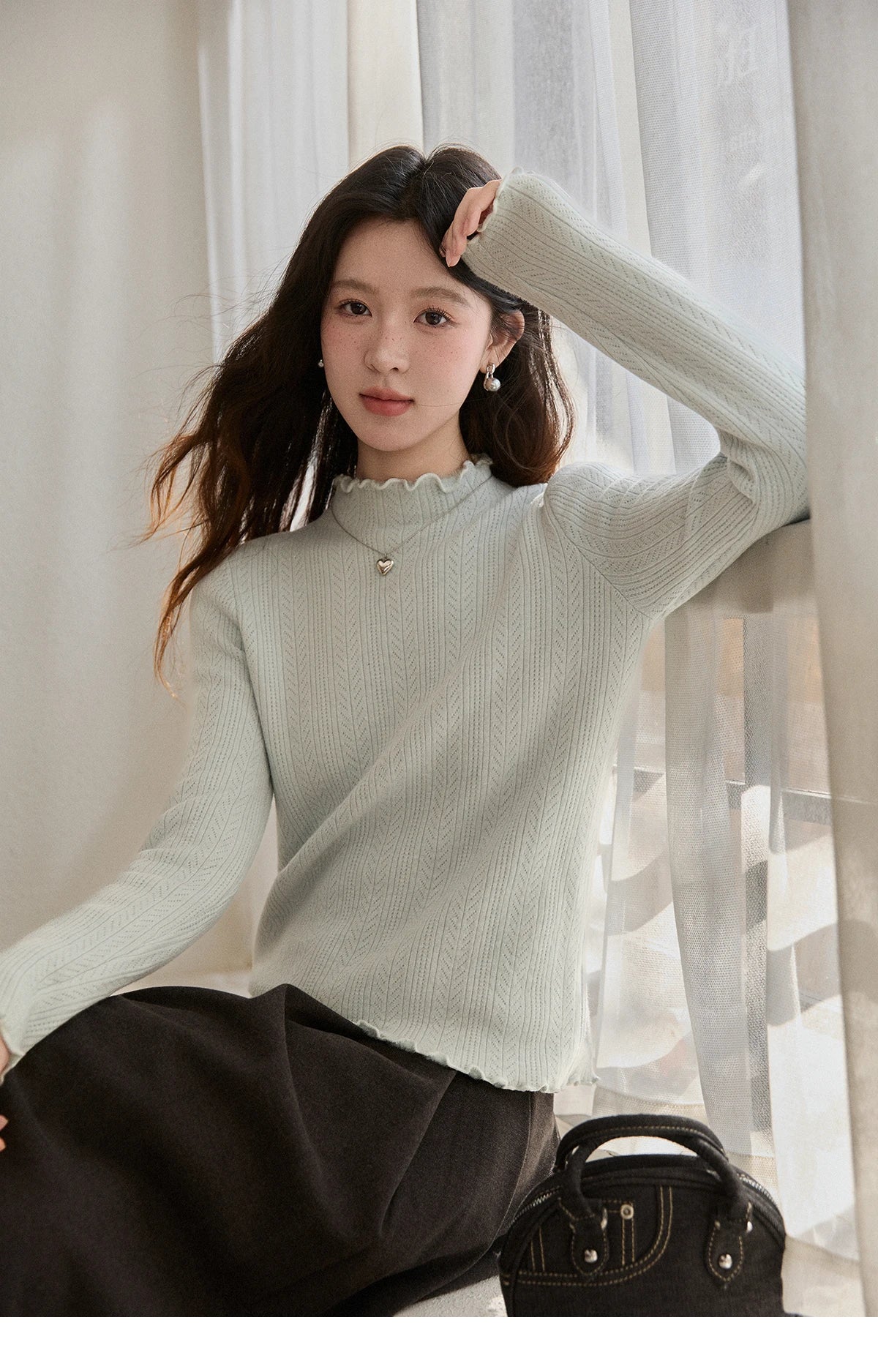 Mishow One Piece Velvet Mock Neck Knitted Top MXE88Z2597