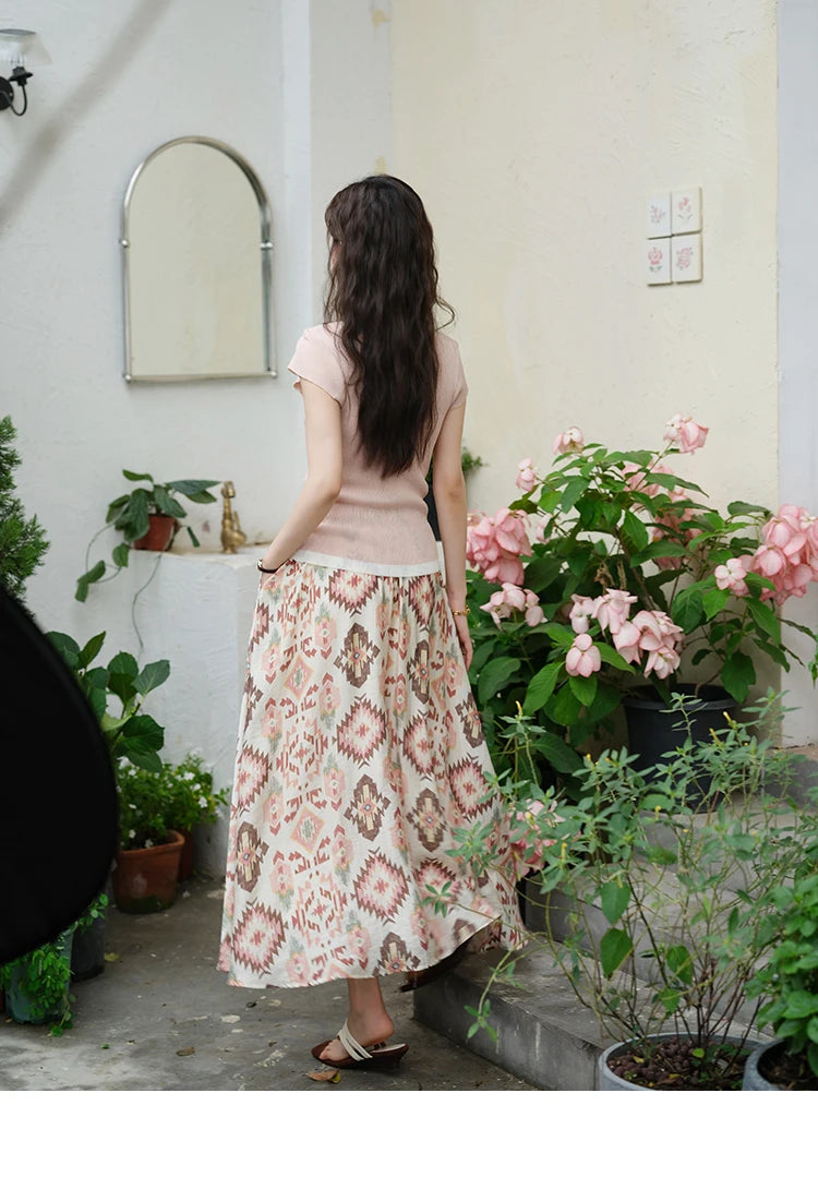 MISHOW Geometric Print Half Skirt Prairie Chic Pocket Vacation A-Line MXE37B0760