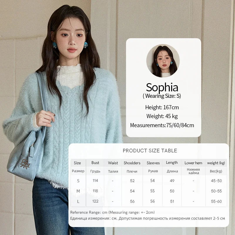 Mishow Apricot Soft V-Neck Cable Knit Pullover MXE51Z2594
