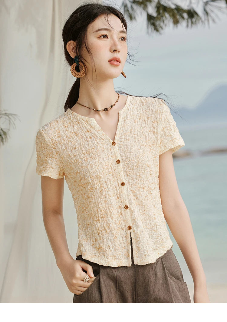 Mishow V-Neck Print Knit Slim Tee MXE31Z1234