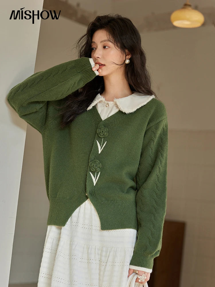 Mishow Three-Dimensional Flowers V-Neck Cardigan MXD36Z0894