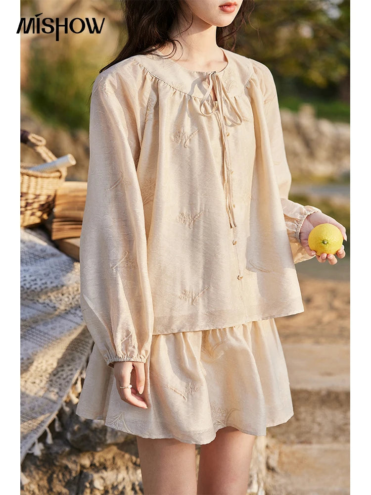 Mishow Iris Embroidery Blouse & Elastic Waist Skirt Set MXE13T0454