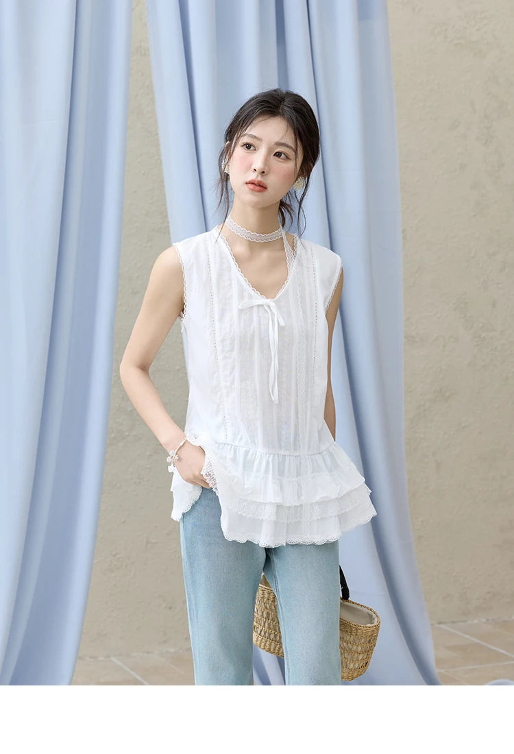 Mishow V-Neck Lace Cake Hem Tank Top MXE31X1779