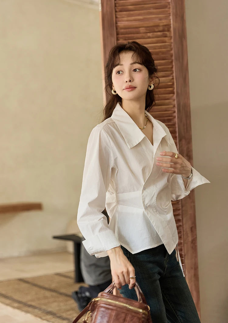MISHOW French Side Placket Asymmetric Shirt Pleated Waist Lapel MXD45C0357