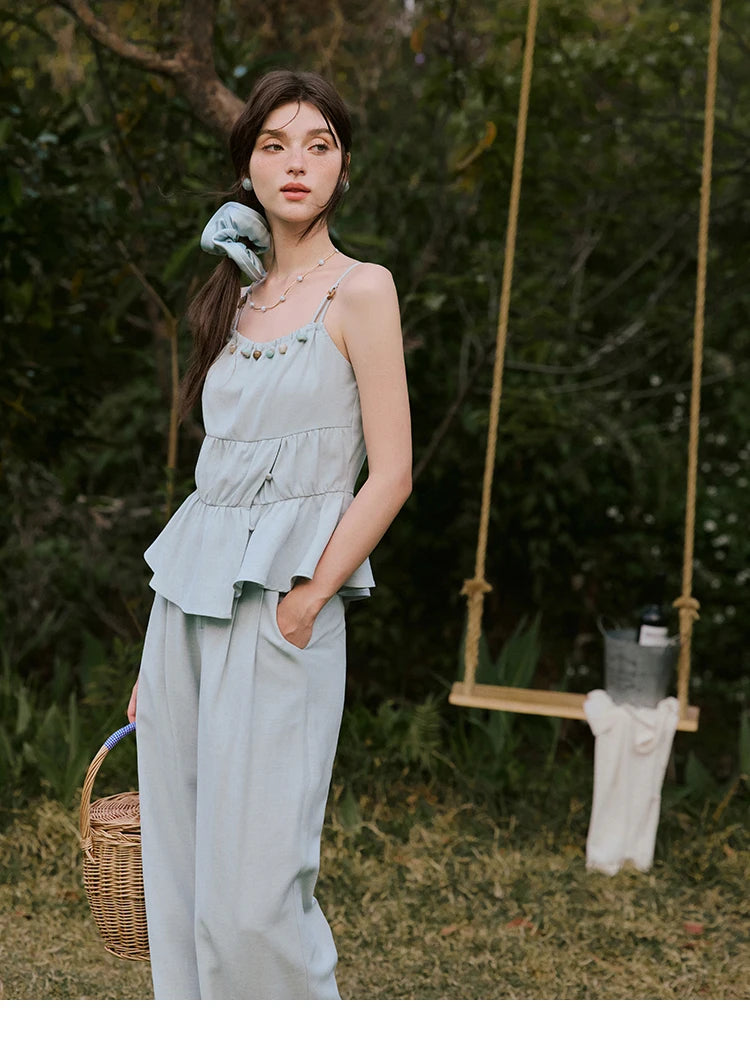 Mishow Solid Sleeveless Top & High Waist Wide Leg Pants Set MXE33T0547